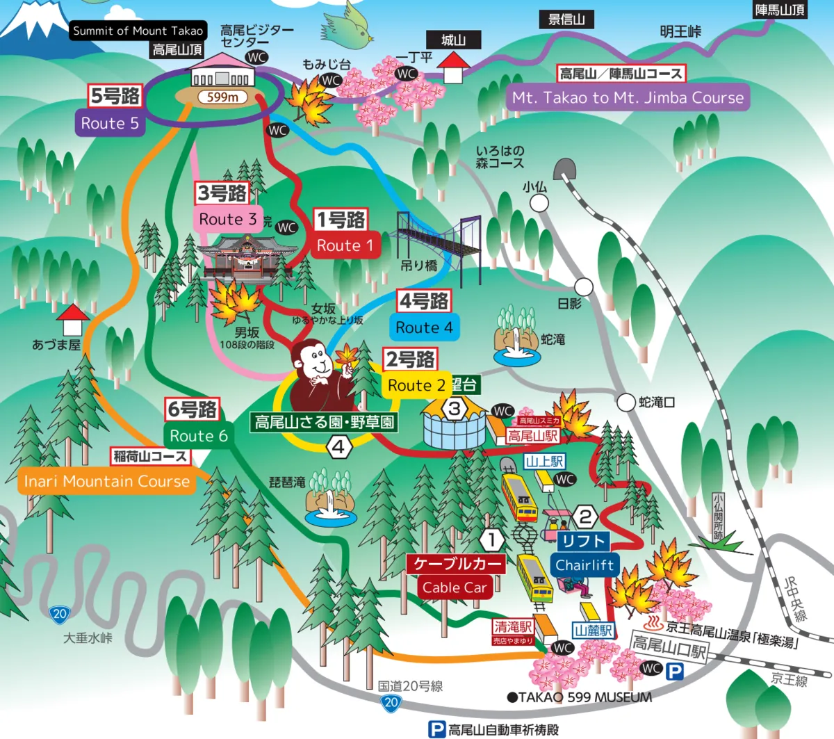 Mapa de rutas del Monte Takao