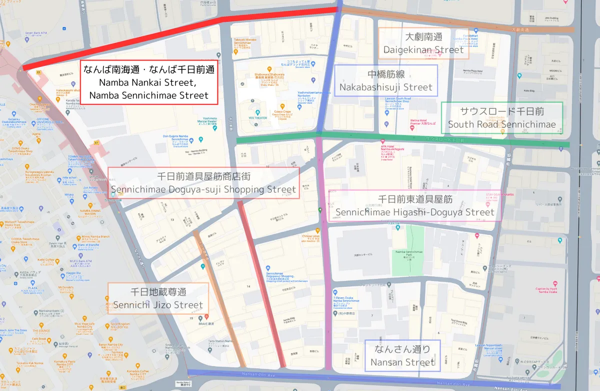 Mapa de Namba Nankai-dori & Namba Sennichimae-dori