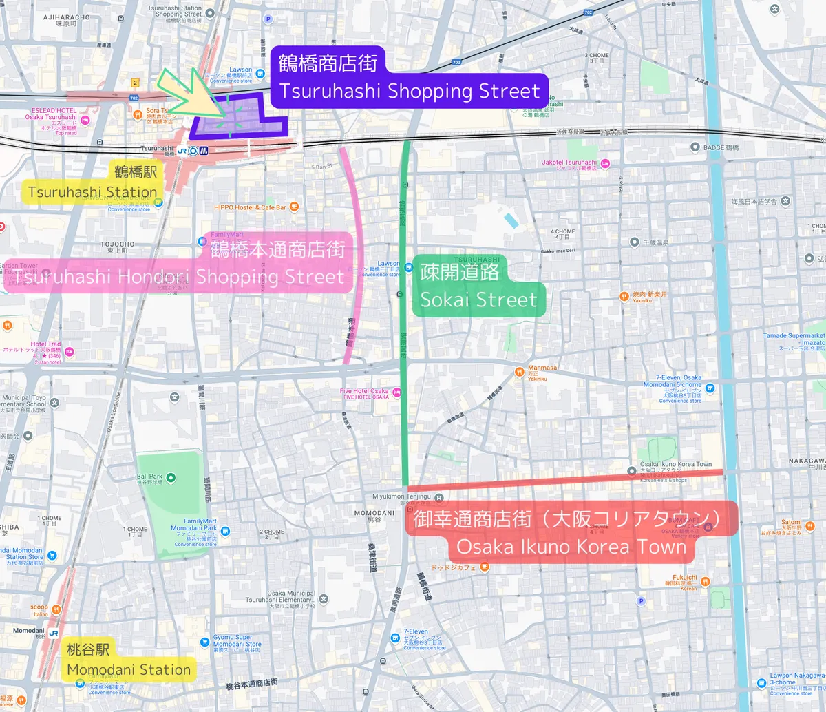 Mapa de Ubicación de la Calle Comercial Tsuruhashi