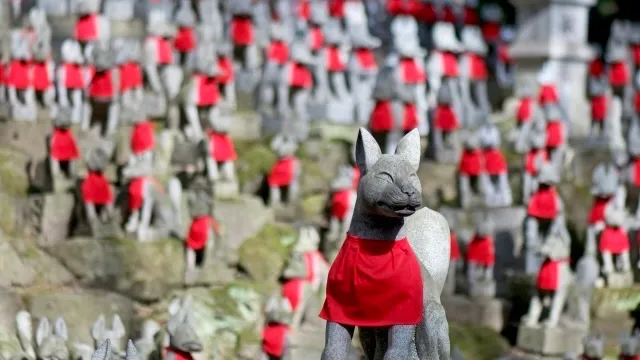 Estatuas de zorros en Toyokawa Inari