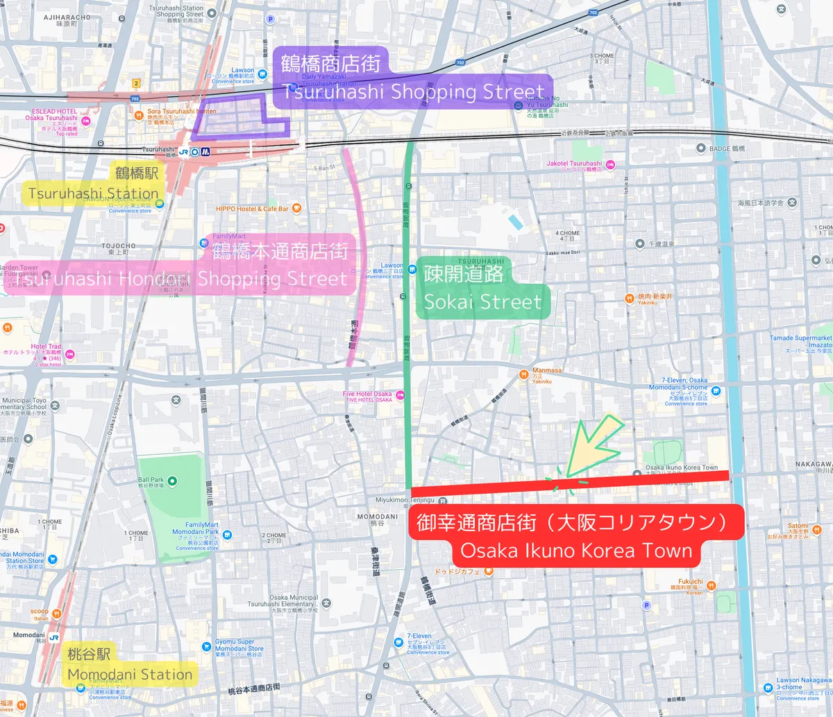 Mapa de Ubicación del Barrio Coreano de Osaka/Ikuno