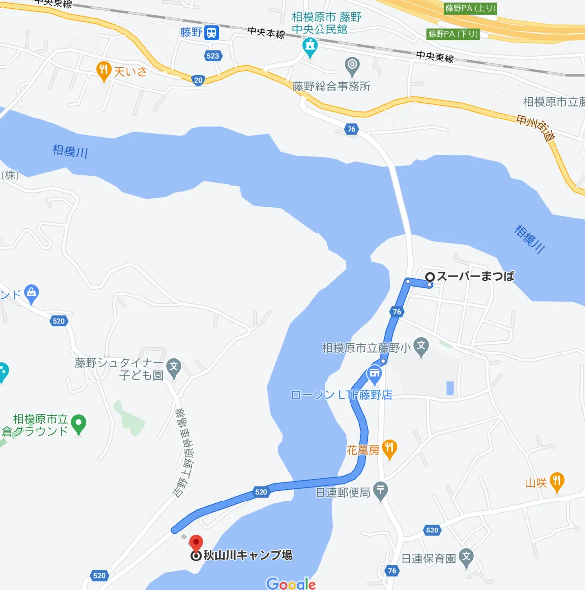 Mapa y ruta de Matsuba al camping Akiyamagawa
